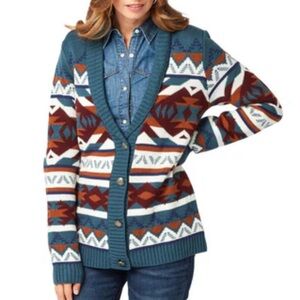 Wrangler Retro Southwestern Americana Knit Button Down Cardigan Womens Size L